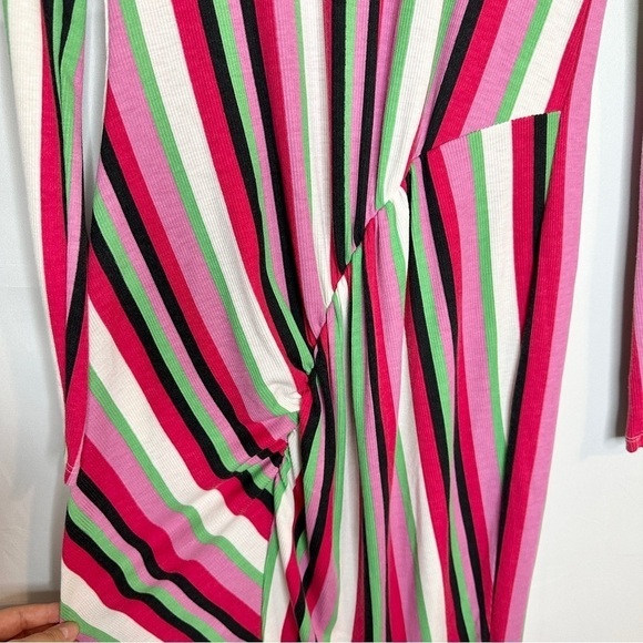 NWOT Zara Multicolor Striped Ruched Gretchen Midi Long Sleeve Dress Size Med - Picture 3 of 10